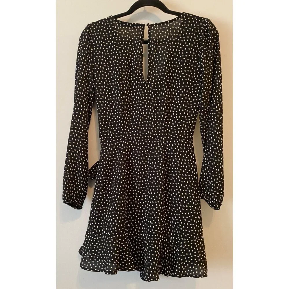 Abercrombie & Fitch Dress Black & White Polka Dot Long Sleeves Side Waist Tie XS - Picture 2 of 11